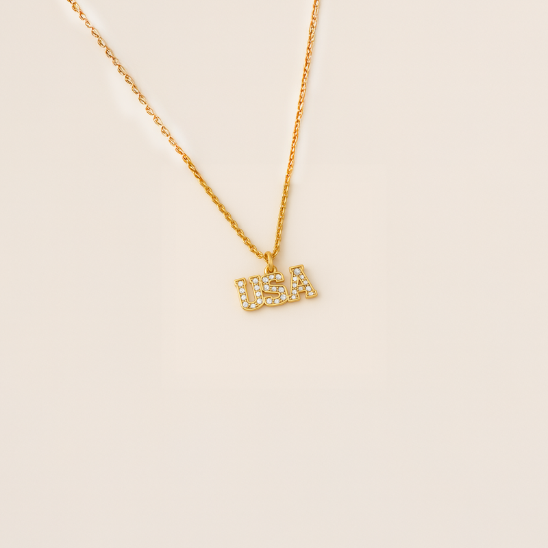 Gold Presidents Custom Name Necklace 9-Letters Custom Yellow Gold Block Letters Name Necklace