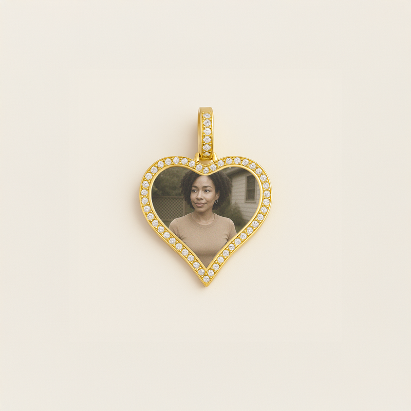 Gold Presidents Custom Picture Necklace White Gold / 18" Rope Chain - 2mm Custom Gold Heart Picture Pendant