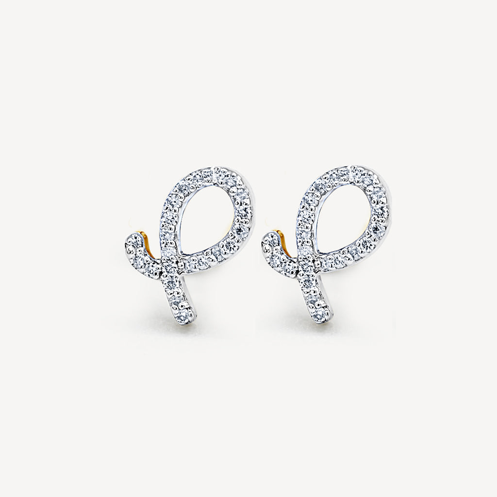 10k Gold P Logo Diamond Earrings