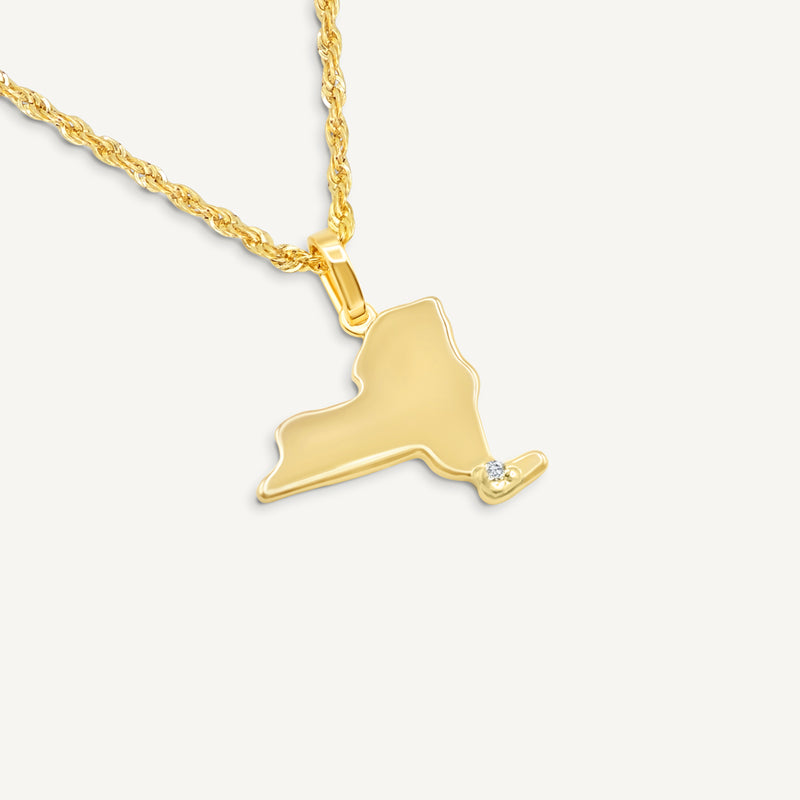 Gold Presidents 10K Gold and Diamond Pendant 10k Yellow Gold / 18" Gold 1.5mm Rope Chain / New York City 10K Gold New York State Pendant