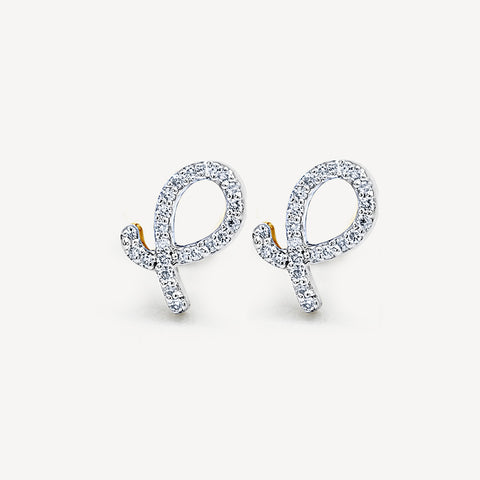 Aretes de diamantes con logotipo P de oro de 10 k