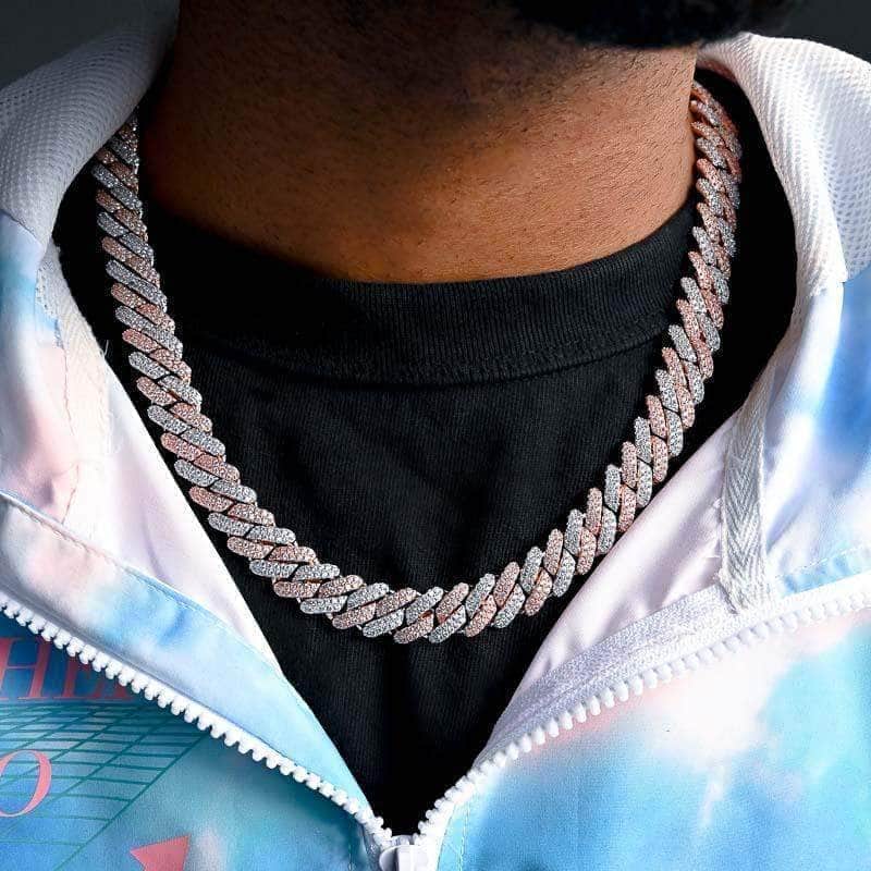 Gold Presidents Cuban Link 14k Rose/White Gold / 18" Two-Tone Prong Cuban Link Choker (12mm) in Rose/White Gold