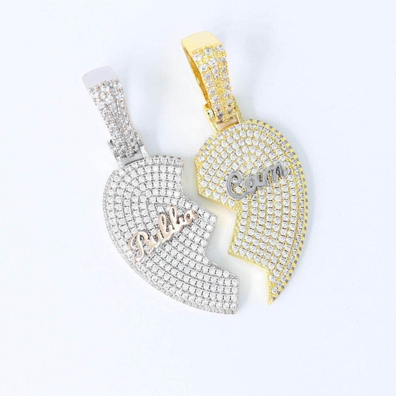 Gold Presidents Custom Name Necklace Yellow Gold / 18" 4mm Rope Chain / Left Heart Custom Broken Heart Name Necklace