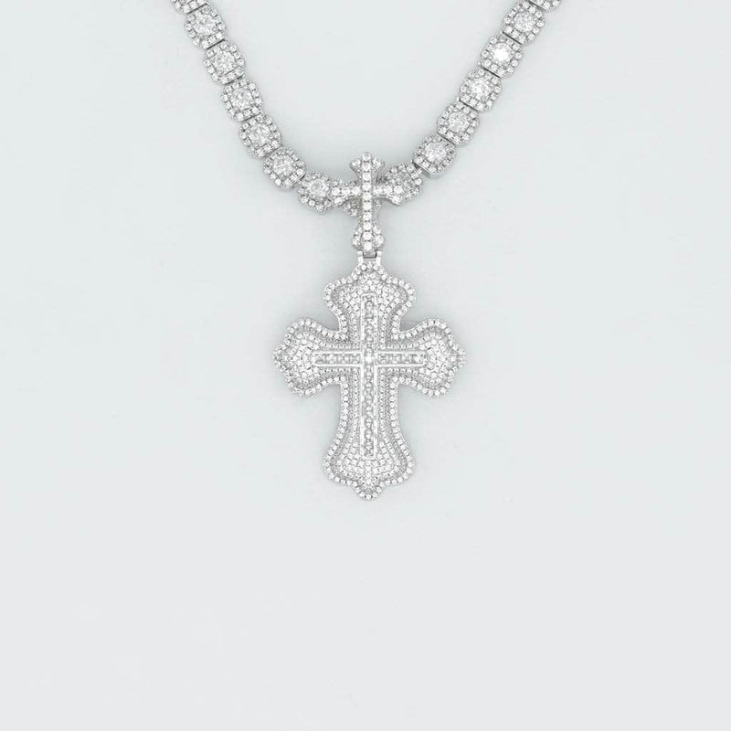 Gold Presidents Diamond Cross Pendant White Gold / 18" Rope Chain Two Layer Emerald Cross in White/Yellow Gold