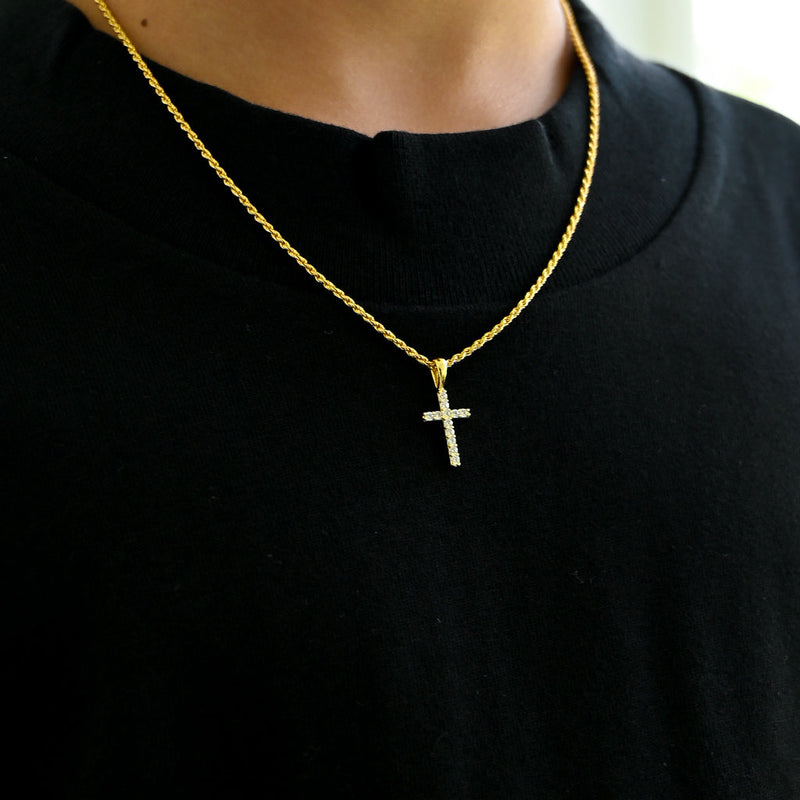 Gold Presidents Mini Diamond Pendant Sterling Silver / White Gold / 14" Rope Chain Kids Small Cross Necklace