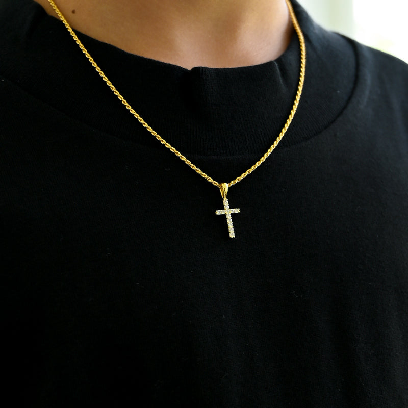 Gold Presidents Mini Diamond Pendant White Gold Small Cross Necklace