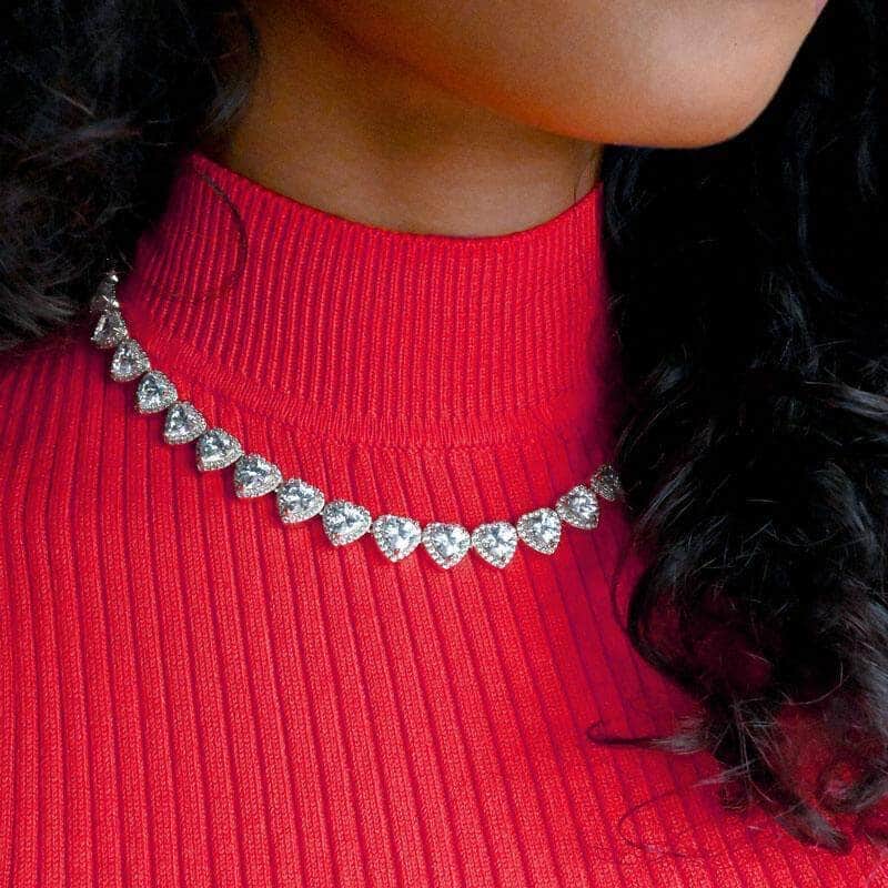 Gold Presidents Necklace White Gold / 16" Clustered Heart Tennis Necklace