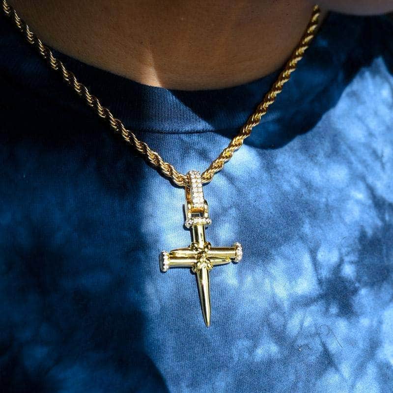 Gold Presidents Pendant Yellow Gold / 18" Rope Chain Nail Cross in Yellow Gold