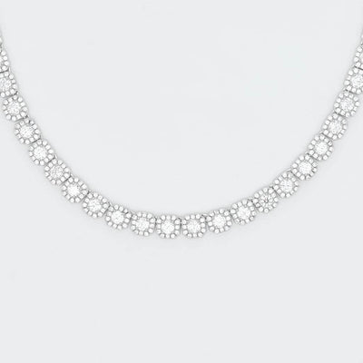 Gold Presidents Tennis Chain Clustered Tennis Necklace in White Gold