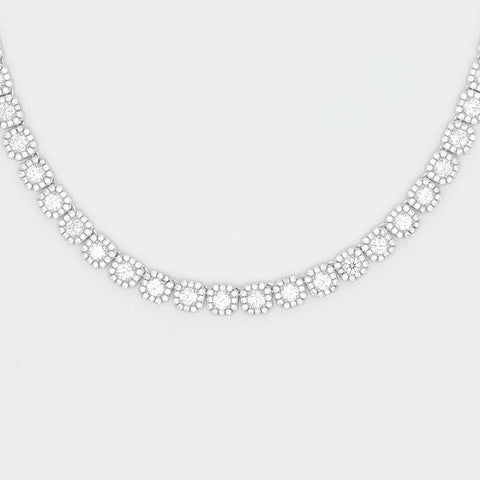 Clustered Tennis Necklace in White Gold