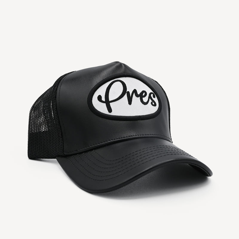 Gold Presidents Trucker Hat Black Pres Leather Trucker Hat