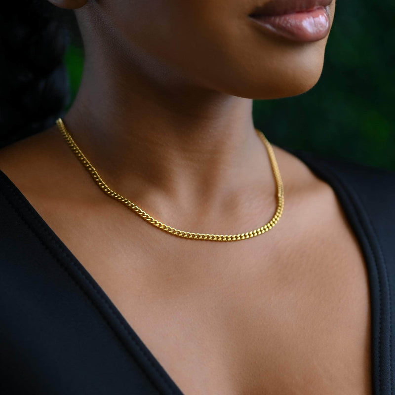 Gold Presidents Women's Herringbone Chain 18" / Yellow Gold Womens Cuban Link Chain 3mm