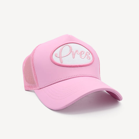 Gorra trucker rosa de cuero Pres