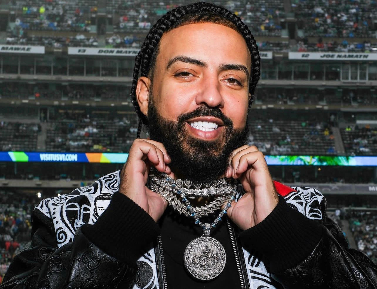 French Montana Showcases $200K Virgil Abloh Sneakers at Brooklyn Nets Game | Gold Presidents