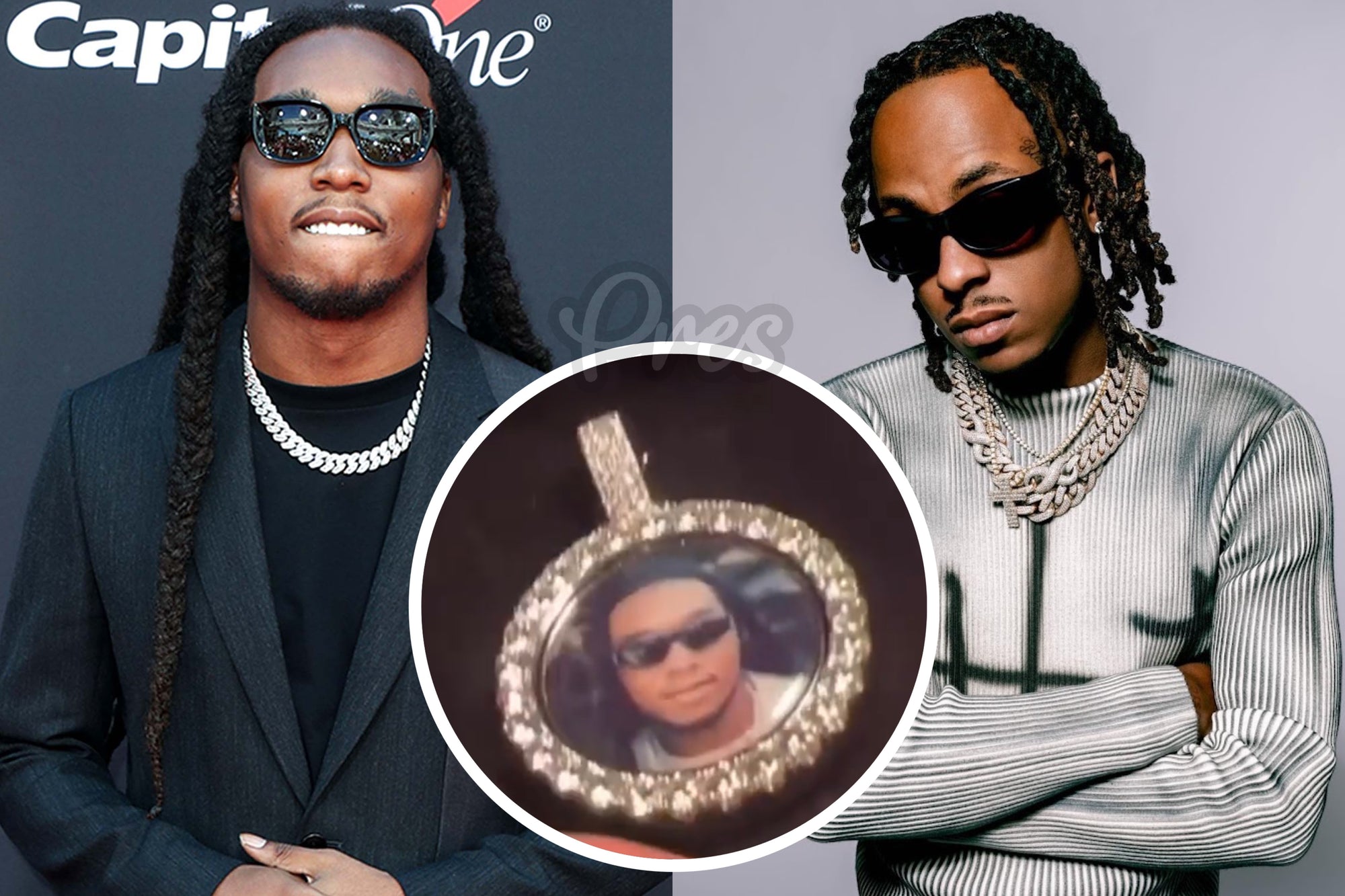 Rich The Kid Shows Off His New Iced Out Pendant Dedicated To Takeoff | Gold Presidents