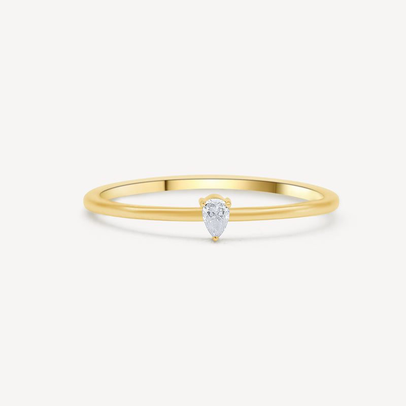 Anillo de compromiso de diamantes en forma de pera de una sola banda de oro de 10 k