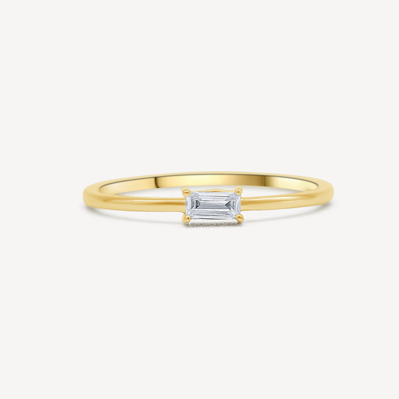 Bague de fiançailles en diamant baguette en or 10 carats à un seul anneau