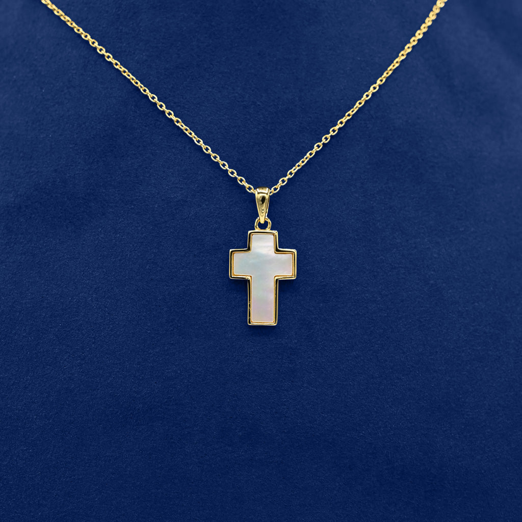 White Enamel Gold Cross Necklace