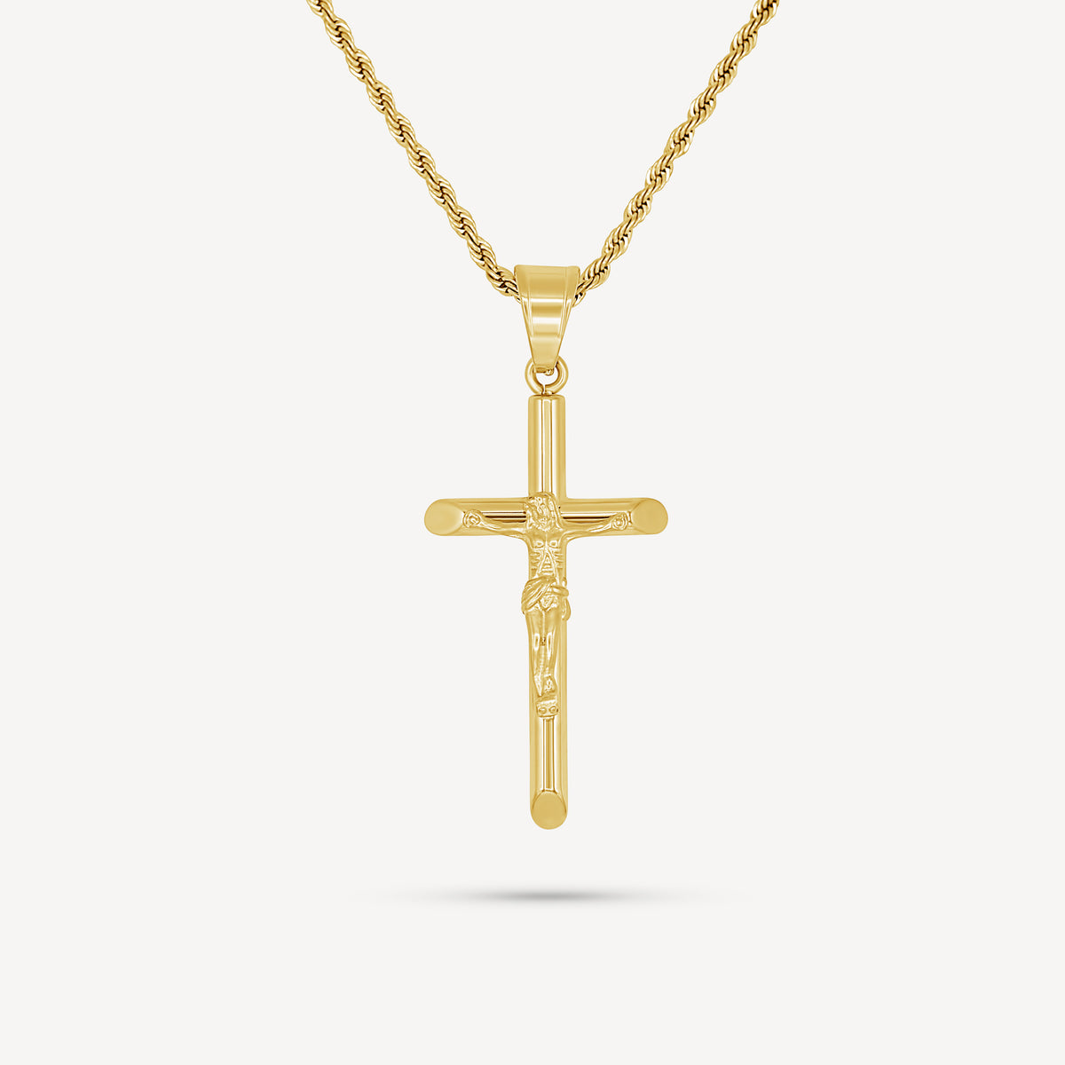 Gold Presidents 10K Gold Pendant Yellow Gold / 18" Gold 2mm Rope Chain Crucifix Cross Necklace