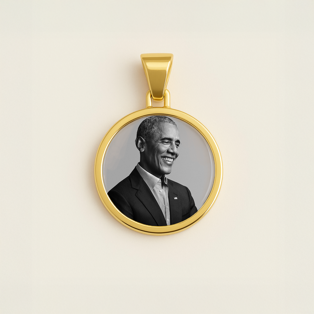 Gold Presidents Custom Picture Necklace White Gold / 18" Rope Chain - 2mm Gold Picture Pendant Round