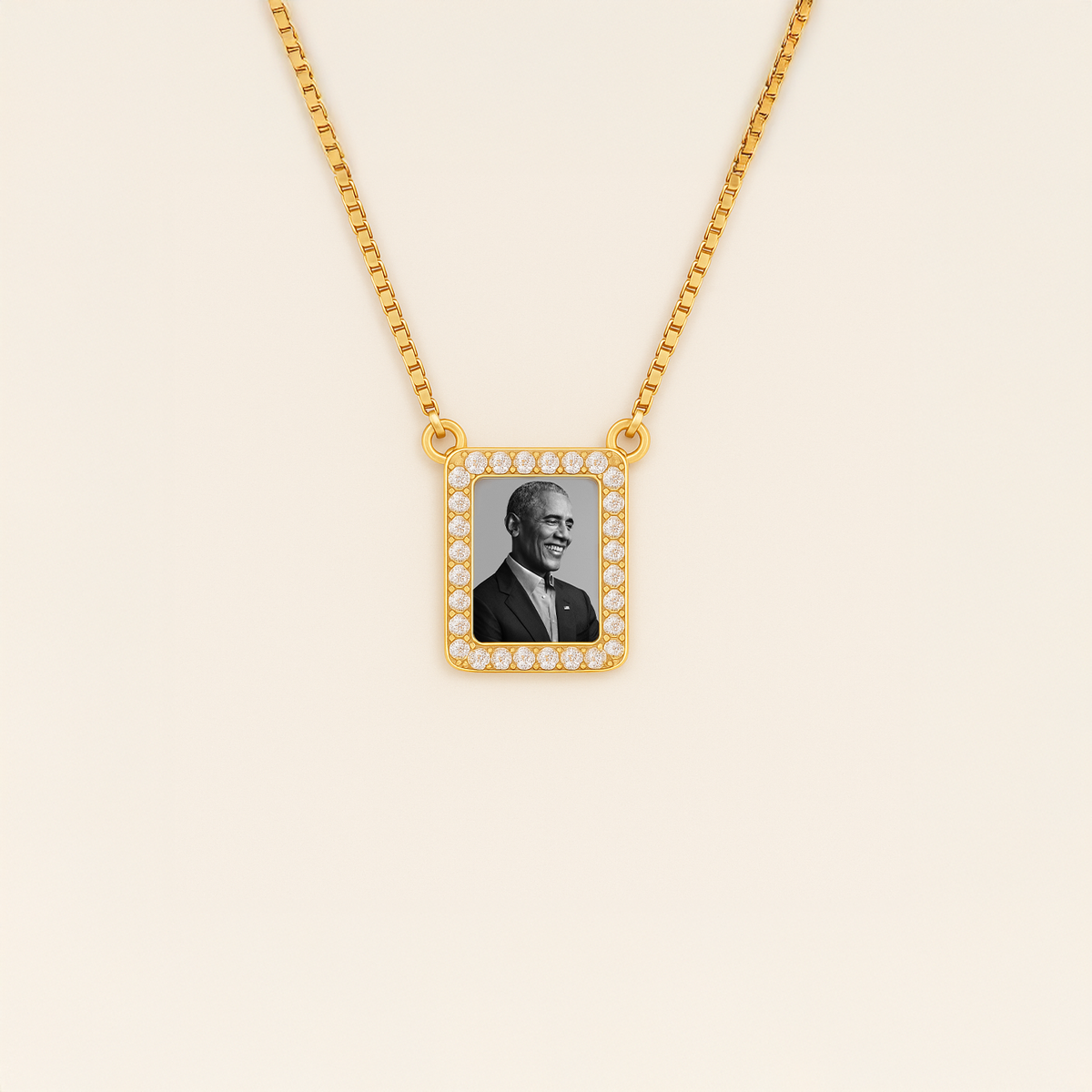 Gold Presidents Gold Necklace Mini Square Photo Pendant