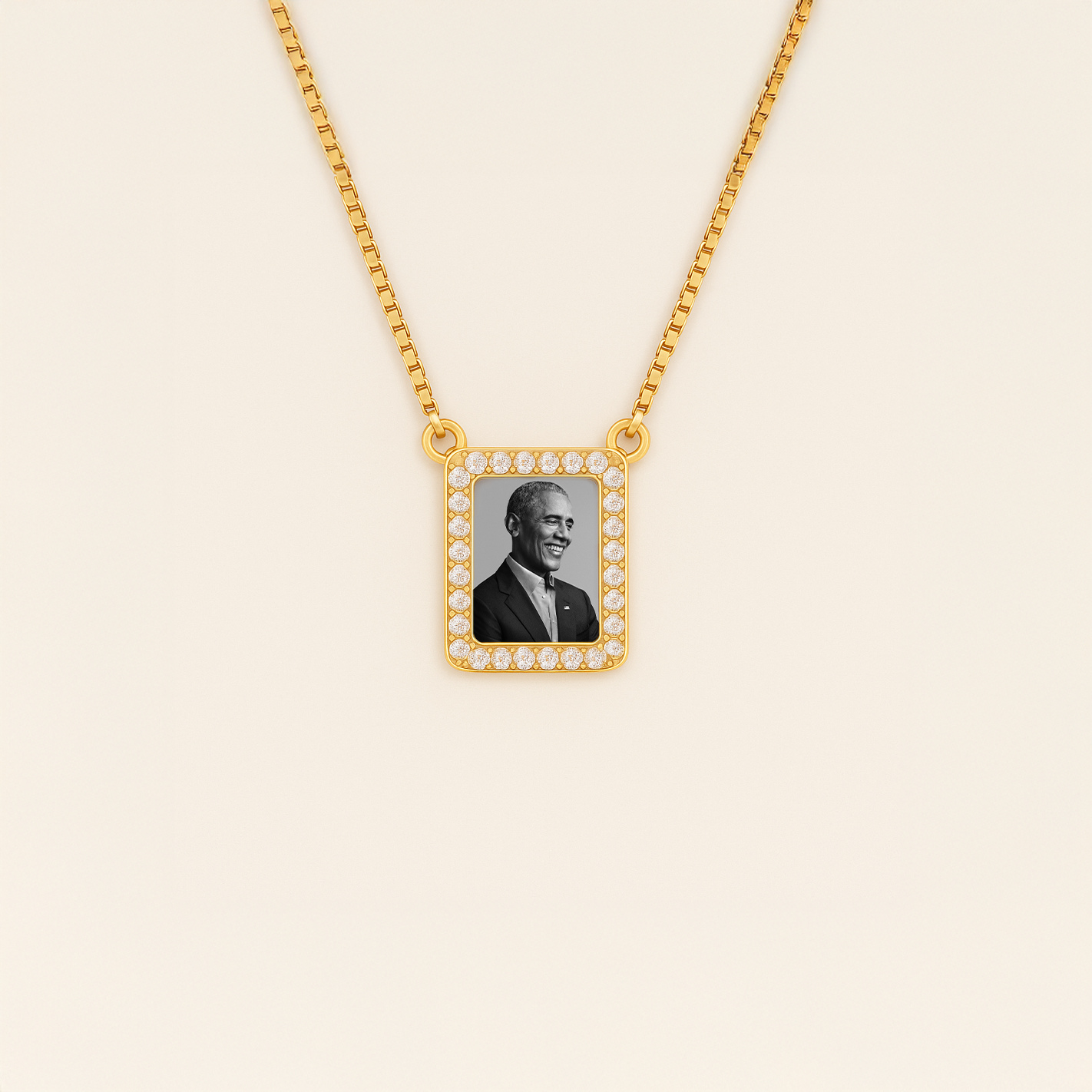 Gold Presidents Gold Necklace Mini Square Photo Pendant