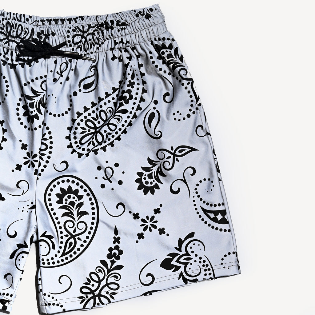 Black & Gray Monogram Print Swim Shorts - Swimwear for Men