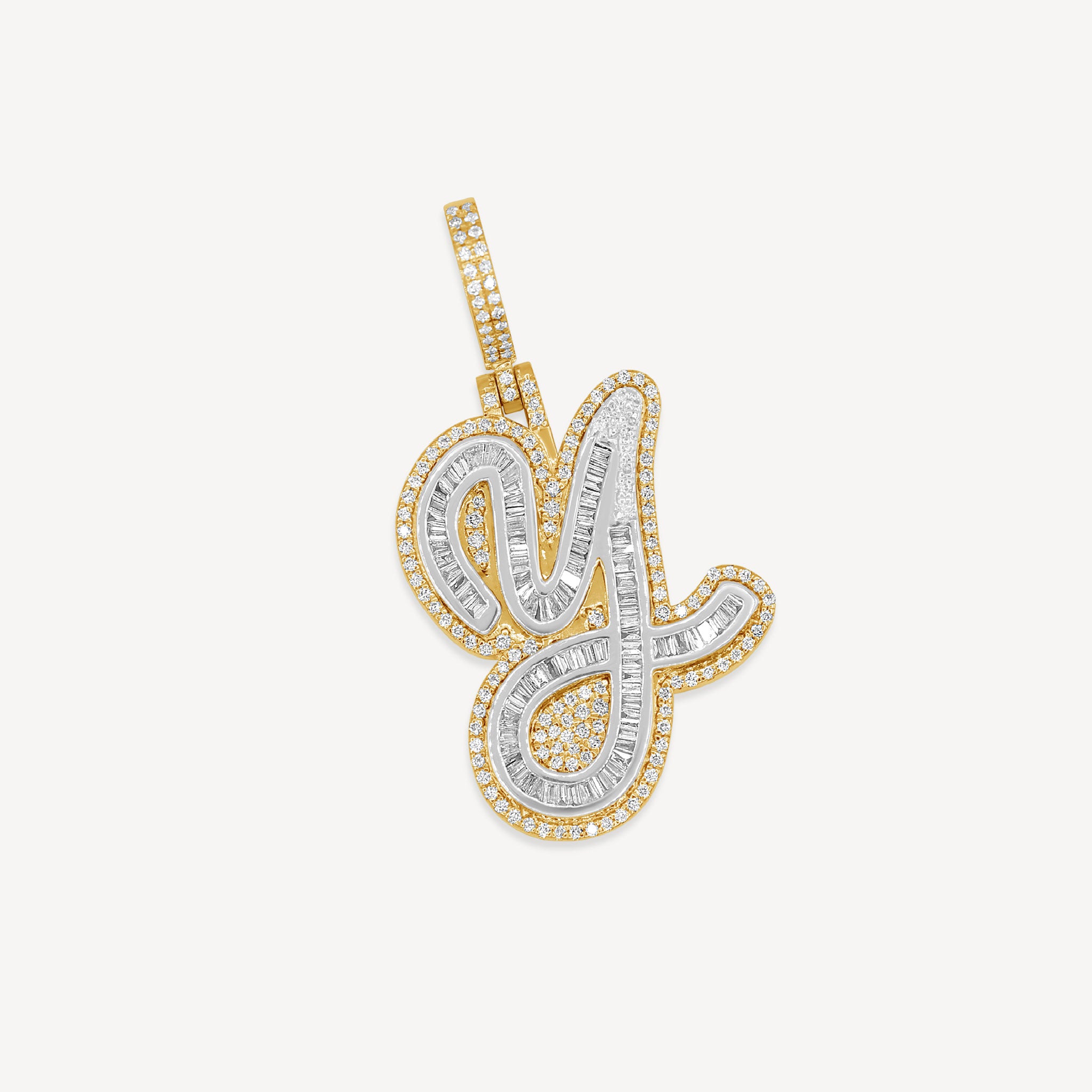 10K TWO-TONE GOLD BAGUETTE DIAMOND C INITIAL LETTER CHARM PENDANT 1-3/ –