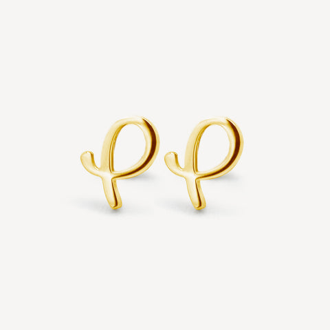 10k Gold P Logo Earrings