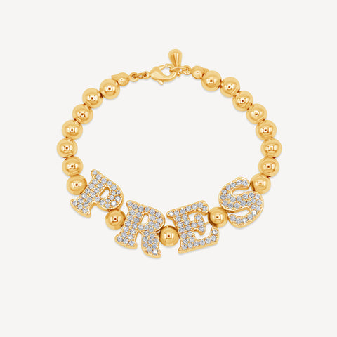 Custom Bubble Initial Gold Bead Bracelet