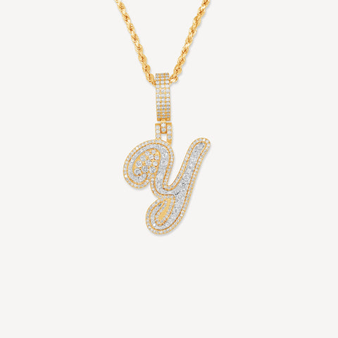 Lettre initiale en or 10 carats avec diamant cursif unique