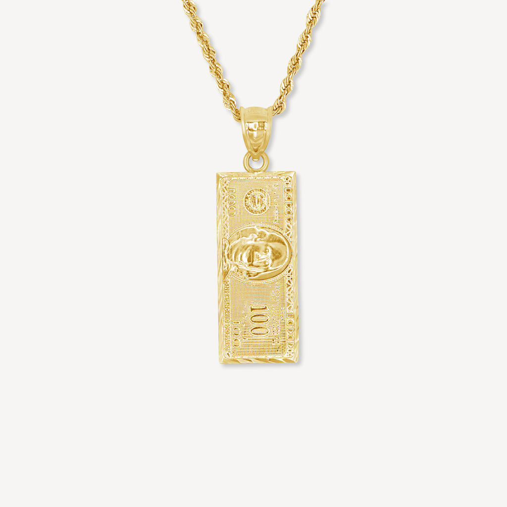 10K Gold Hundred Dollar Bill Pendant - Gold Presidents