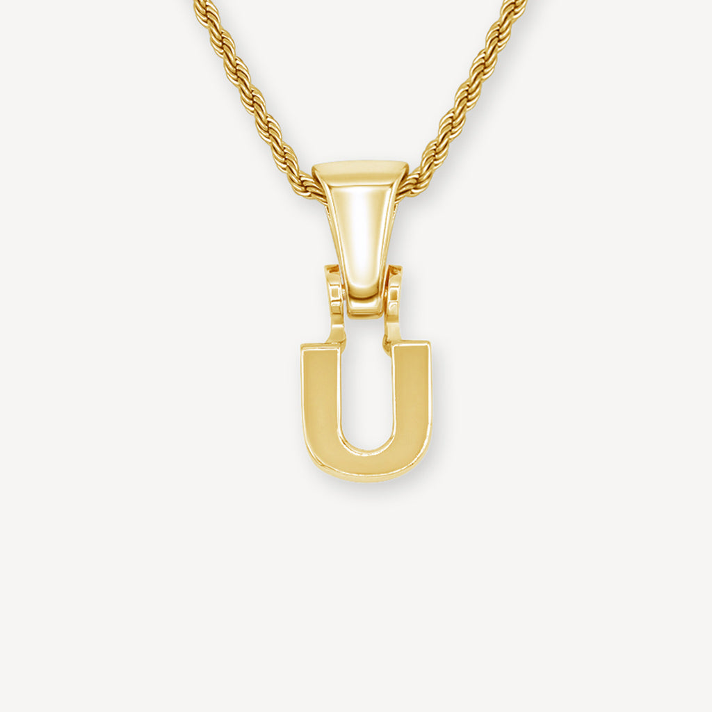 Yellow Gold Block Letter Necklace