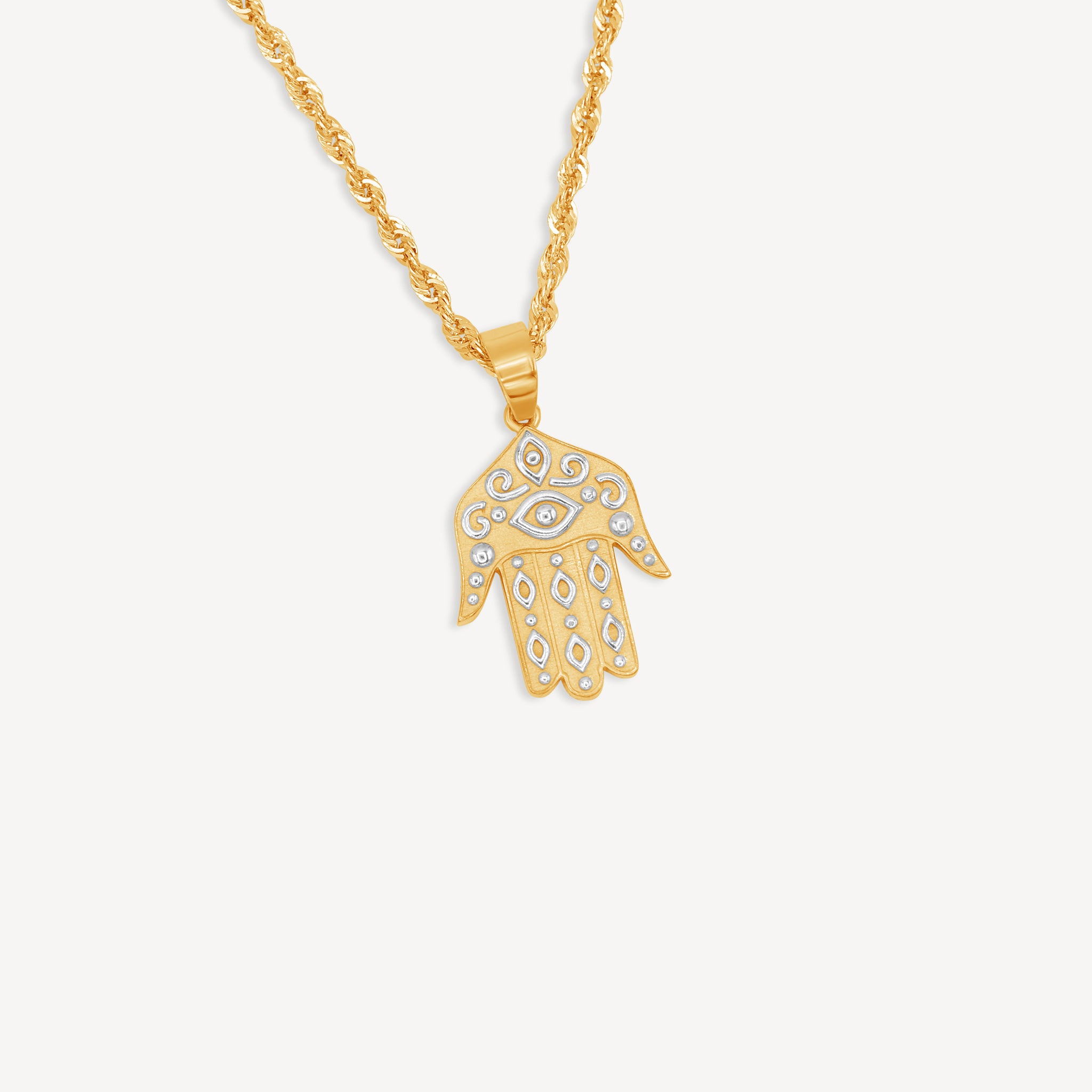 Hamsa Hand Pendant Necklace in 9ct Yellow Gold, Pendant Only - No Chain