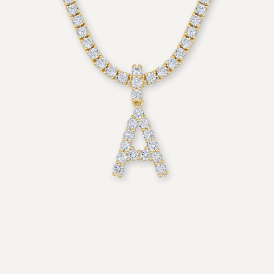 Diamond Letter Necklace & 3mm Tennis Chain - Pres