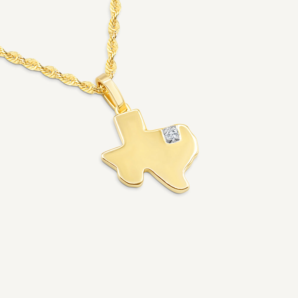 Gold Presidents 10K Gold and Diamond Pendant 10k Yellow Gold / 18" Gold 1.5mm Rope Chain / Dallas 10K Gold Texas State Pendant