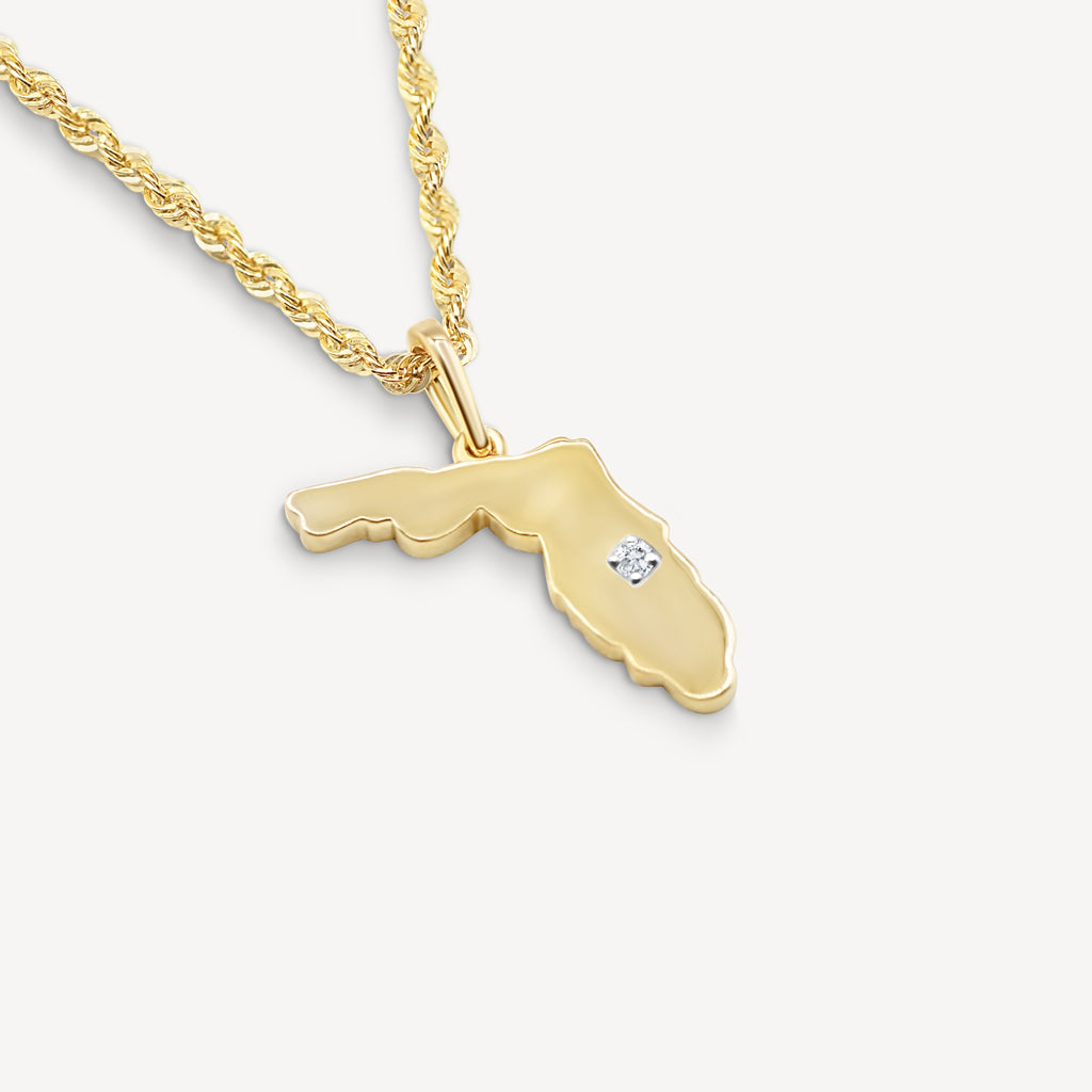 Gold Presidents 10K Gold and Diamond Pendant 10k Yellow Gold / 18" Gold 1.5mm Rope Chain / Jacksonville 10K Gold Florida State Pendant