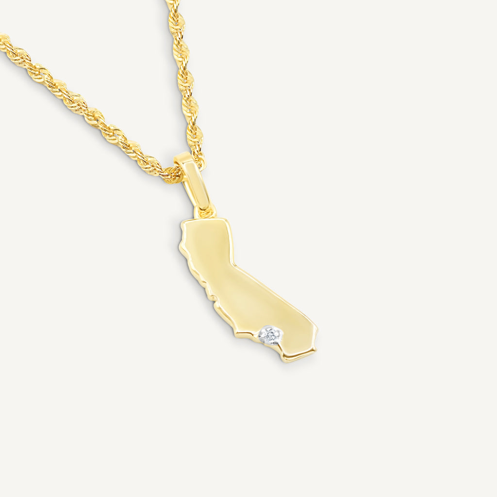 Gold Presidents 10K Gold and Diamond Pendant 10k Yellow Gold / 18" Gold 1.5mm Rope Chain / Los Angeles 10K Gold California State Pendant