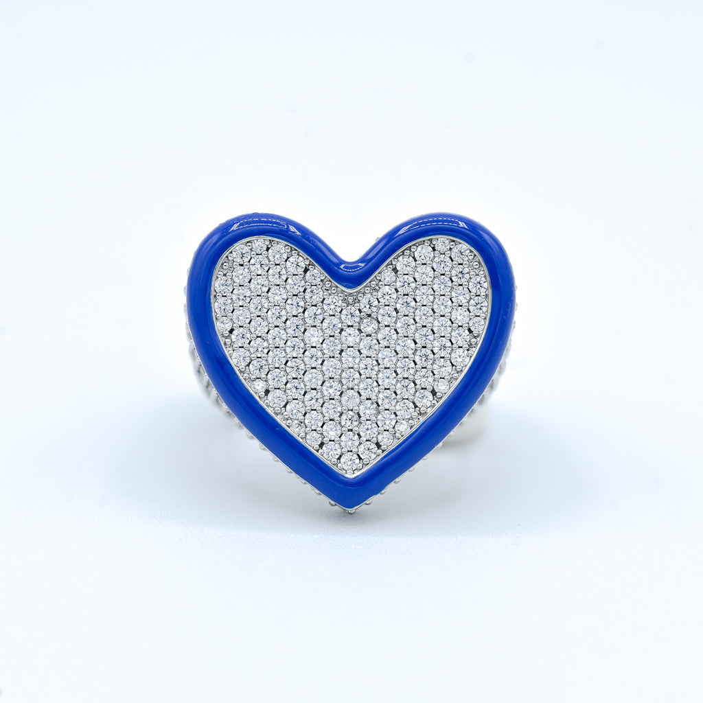 Gold Presidents 10K Gold and Diamond Ring White Gold / 5 / Blue Custom Iced Heart Ring