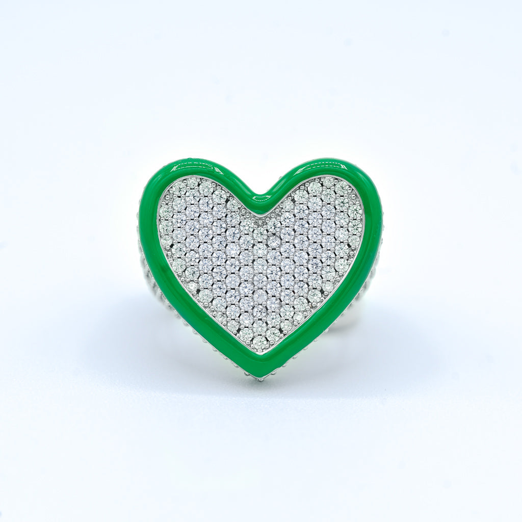 Gold Presidents 10K Gold and Diamond Ring White Gold / 5 / Green Custom Iced Heart Ring