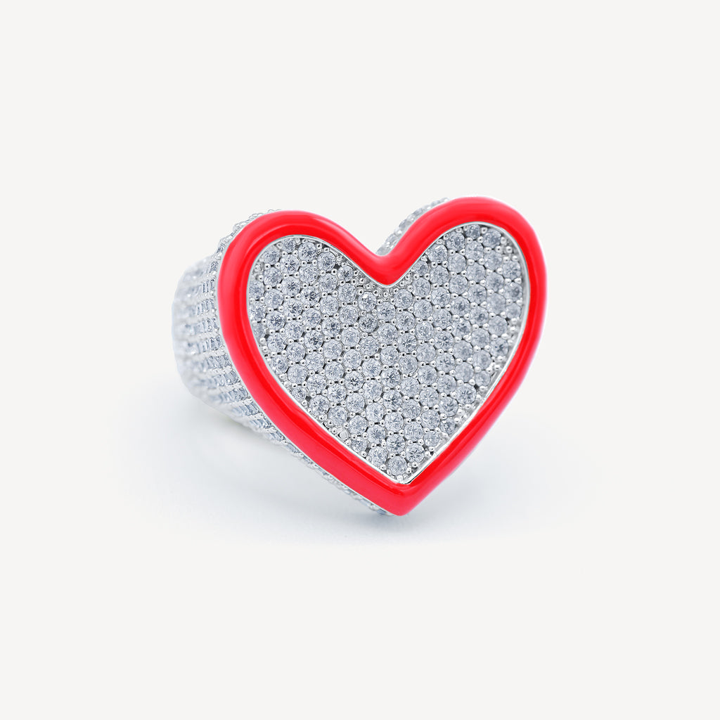 Gold Presidents 10K Gold and Diamond Ring White Gold / 5 / Red Custom Iced Heart Ring