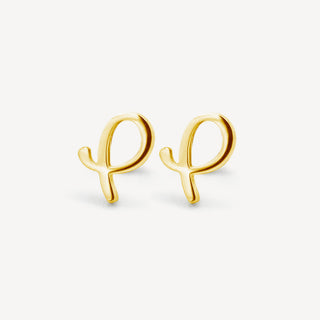Aretes con logotipo P de oro de 10 k - Oro amarillo de 10 quilates.