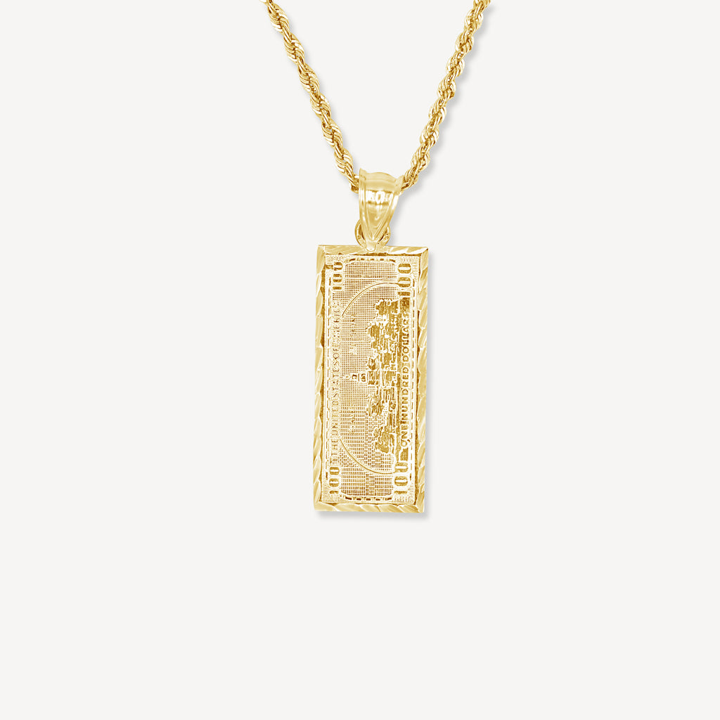 Gold Presidents 10K Gold Pendant 10K Gold Hundred Dollar Bill Pendant