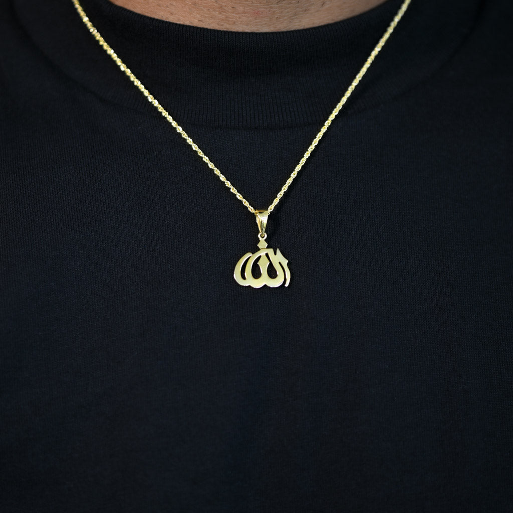 Gold Presidents 10K Gold Pendant 10k Yellow Gold / 18" Gold 1.5mm Rope Chain 10K Gold Allah Pendant