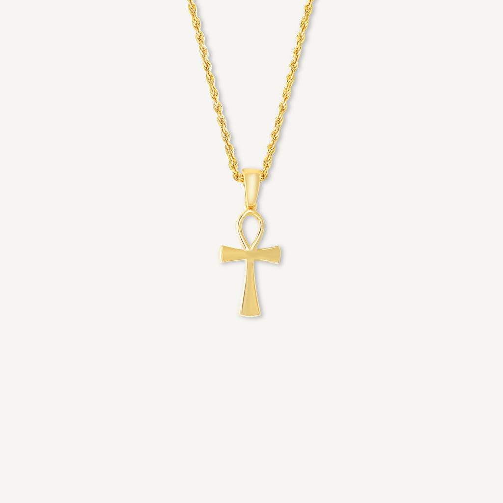 Gold Presidents 10K Gold Pendant 10k Yellow Gold / 18" Gold 1.5mm Rope Chain 10K Gold Ankh Cross Pendant