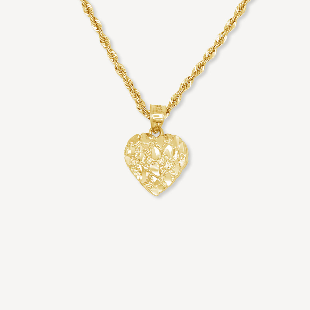 Gold Presidents 10K Gold Pendant 10k Yellow Gold / 18" Gold 1.5mm Rope Chain 10k Gold Nugget Heart Pendant