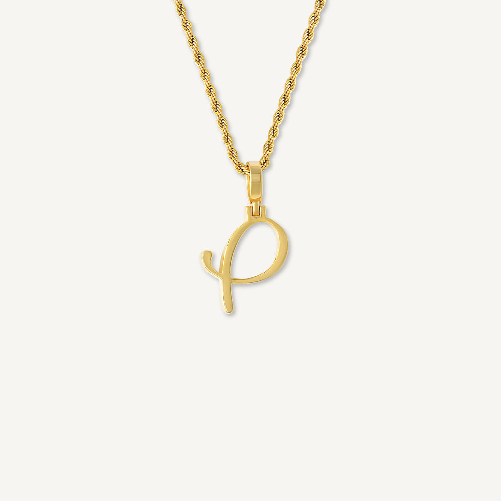 Gold Presidents 10K Gold Pendant 10k Yellow Gold / 18" Gold 1.5mm Rope Chain 10k Gold Presidents P Logo Necklace