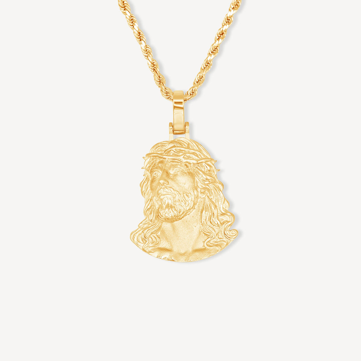 Gold Presidents 10K Gold Pendant 10k Yellow Gold / 18" Gold 2mm Rope Chain 10K Large Jesus Piece
