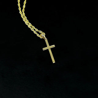 10K Small Gold Cross - 10k Yellow Gold / 18" Gold 1.5mm Rope Chain