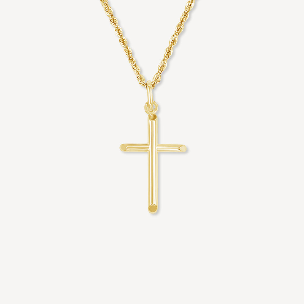 Gold Presidents 10K Gold Pendant 18" Gold 2mm Rope Chain 10K Gold Tube Cross Necklace